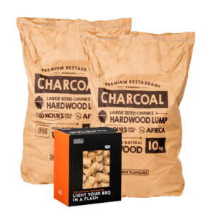 2 zakken houtskool Gamhar Smokin’ Flavours + 1 zak aanmaakwokkels