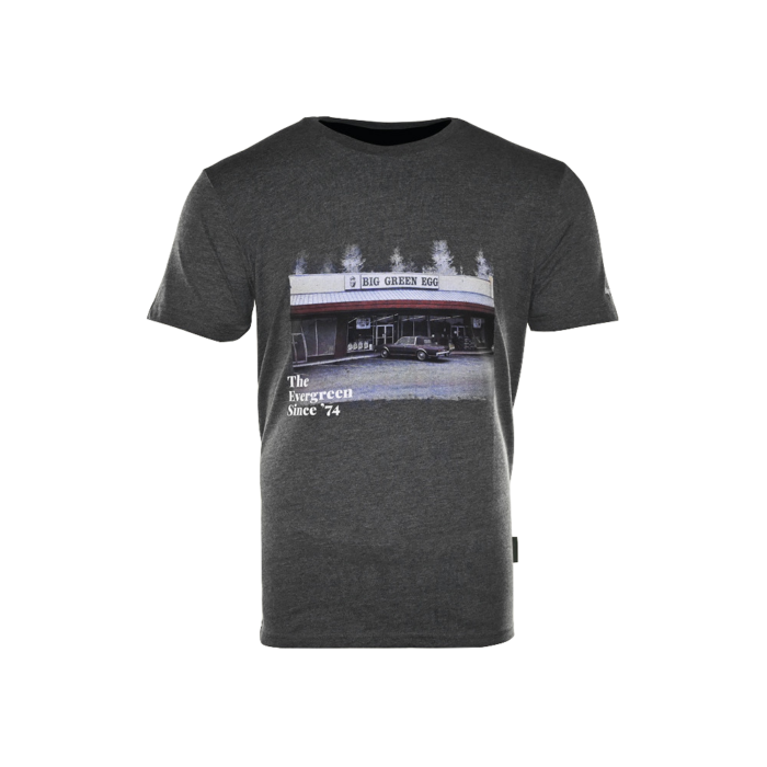 T-Shirt-Big-Green-Egg-Dondergrijs-Since74-Evergreen
