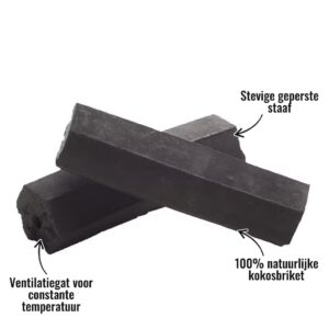 Briketten Kokos Napoleon - Stevige geperste staaf, Ventilatiegat voor constante temperatuur, 100% natuurlijke kokosbriket