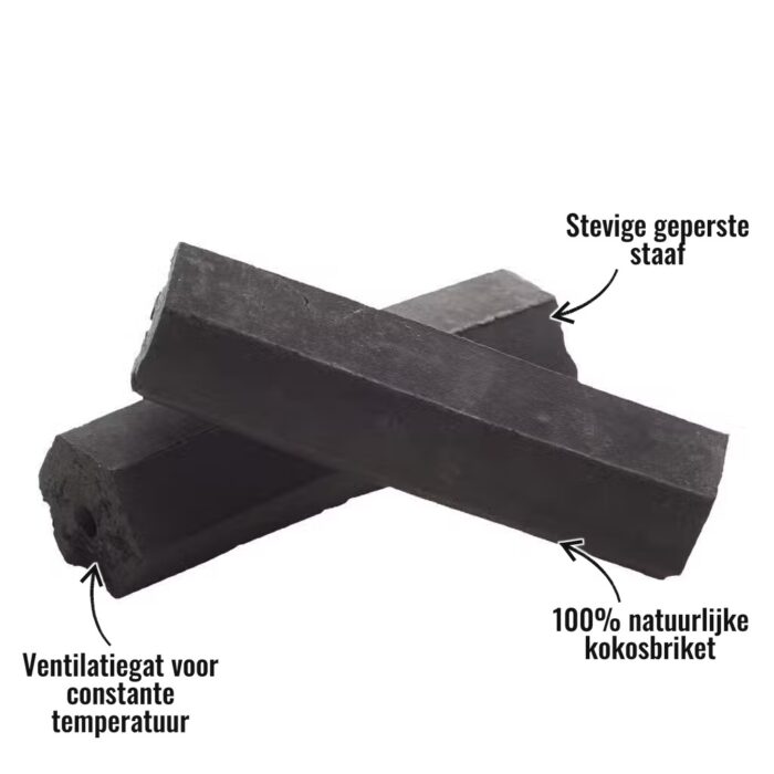Briketten Kokos Napoleon - Stevige geperste staaf, Ventilatiegat voor constante temperatuur, 100% natuurlijke kokosbriket