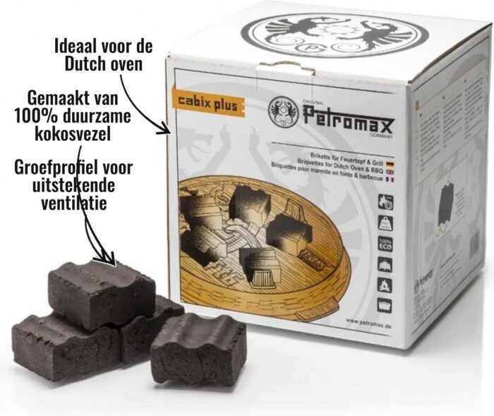 Cabix Plus Briketten 3KG Petromax - Groefprofiel voor uitstekende ventilatie, Ideaal voor de Dutch oven, Gemaakt van 100% duurzame kokosvezel