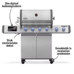 Napoleon Prestige Pro 500 - Slim digitaal bedieningsscherm, Strak roestvrijstalen deksel, Gemakkelijk te verplaatsen zwenkwielen
