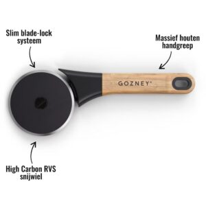 Pizza Cutter Gozney - High Carbon RVS snijwiel, Massief houten handgreep, Slim blade-lock systeem