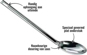 Pizza sauslepel - Speciaal gevormd plat onderstuk, Nauwkeurige dosering van saus, Handig ophangoog aan uiteinde