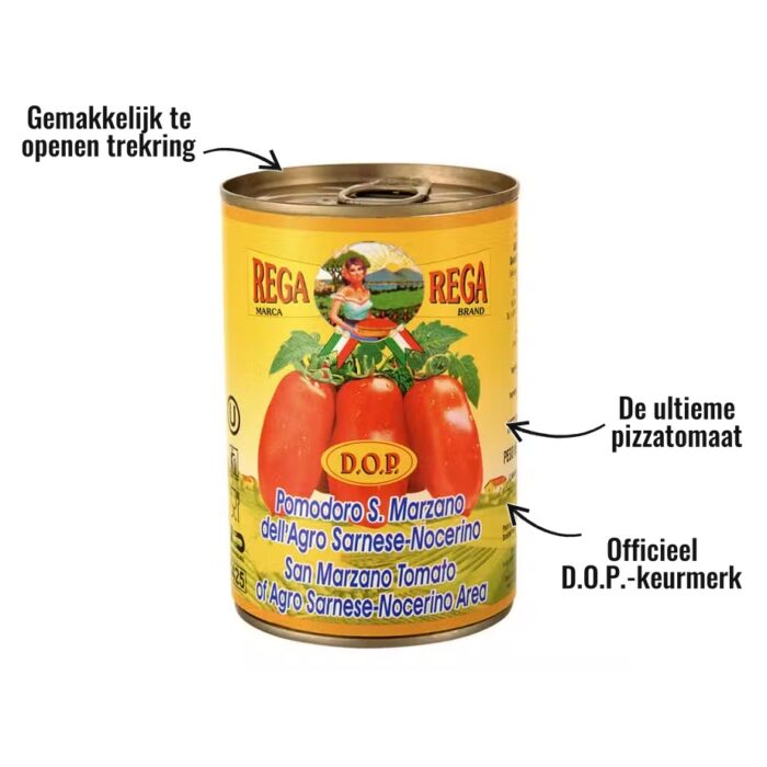 Pomodori Pelati San Marzano 400gr - Officieel D.O.P.-keurmerk, De ultieme pizzatomaat, Gemakkelijk te openen trekring